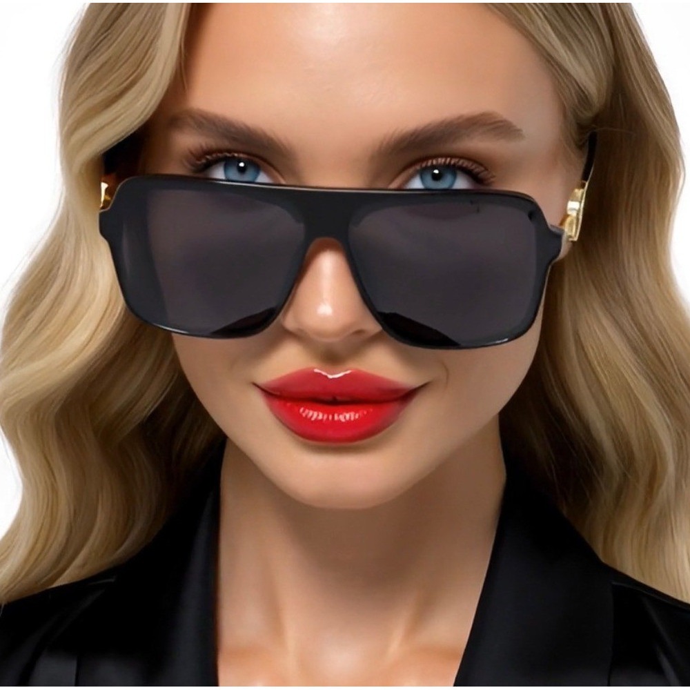 WomenSunglasses Outdoor Square Dark Black Lens UV400 Style Aviator Flat Top Gold